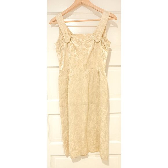 Vintage 1950's Light Yellow Handmade Brocade Grape Print Dress and Jacket Set - Picture 4 of 12